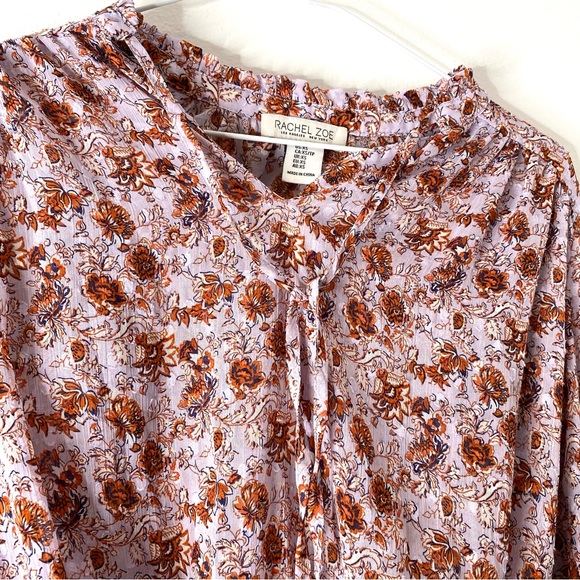 Rachel Zoe Lavender Floral Smocked Puff Sleeve Blouse - Picture 3 of 9